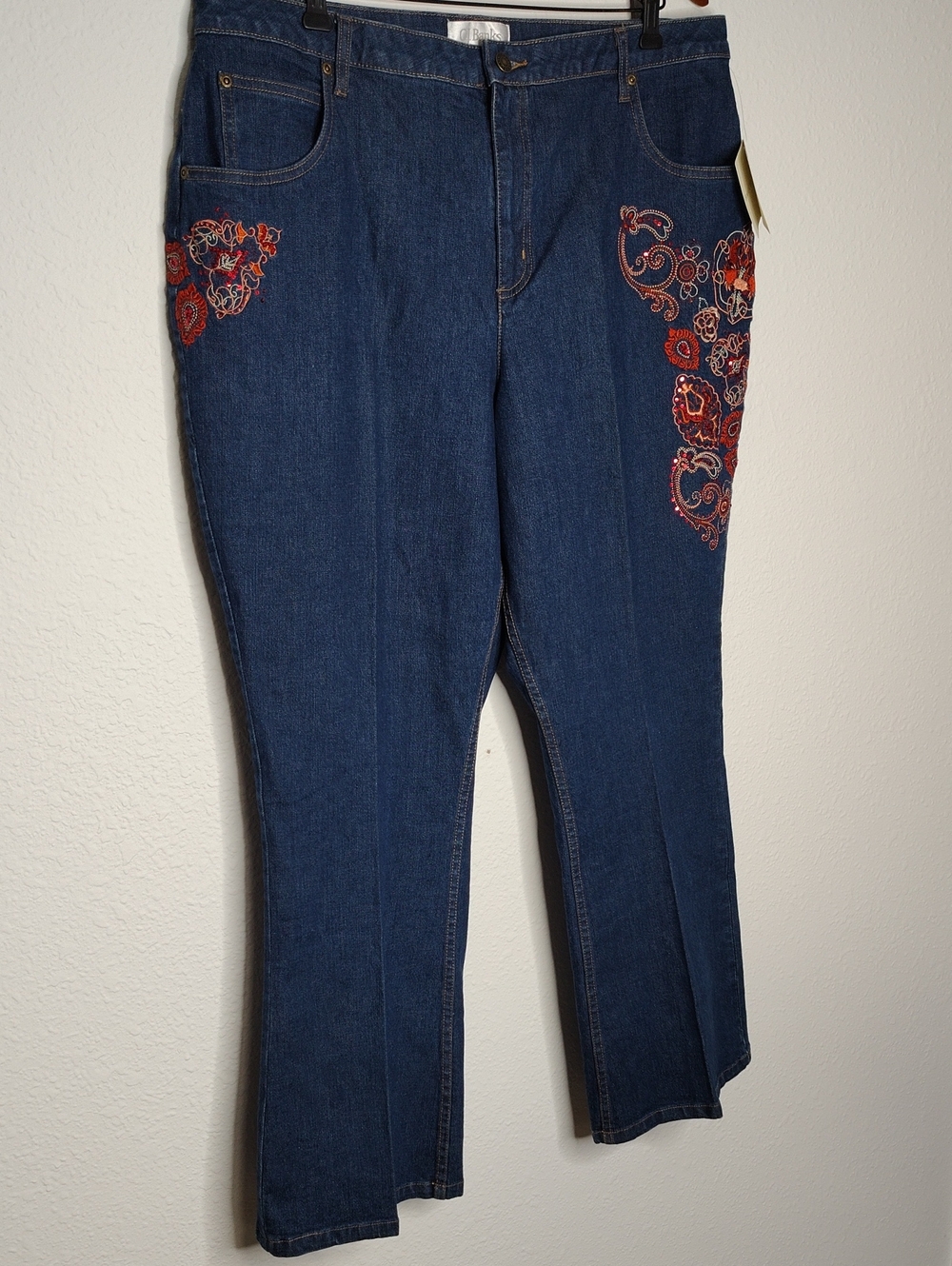 Christopher & Banks Cotton Stretch Embroidered Floral Boot Cut Jeans Size 20W - Picture 5 of 15